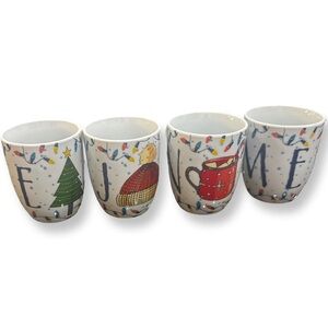 Festive Red and Green Holiday Christmas Decor Ceramic Mugs Set